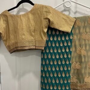 Gold and Teal Traditional sari